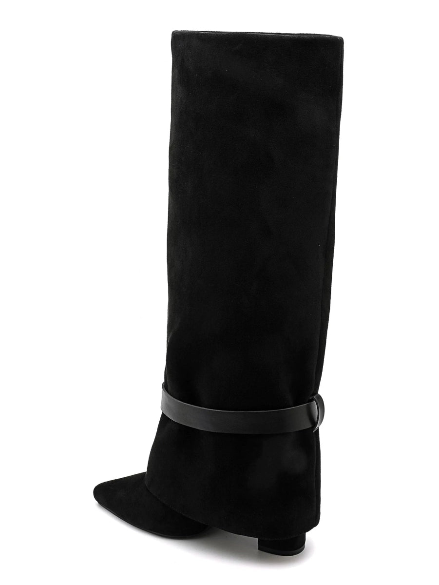 Bottes à talon et revers en suédine avec bride - RIVE GAUCHE