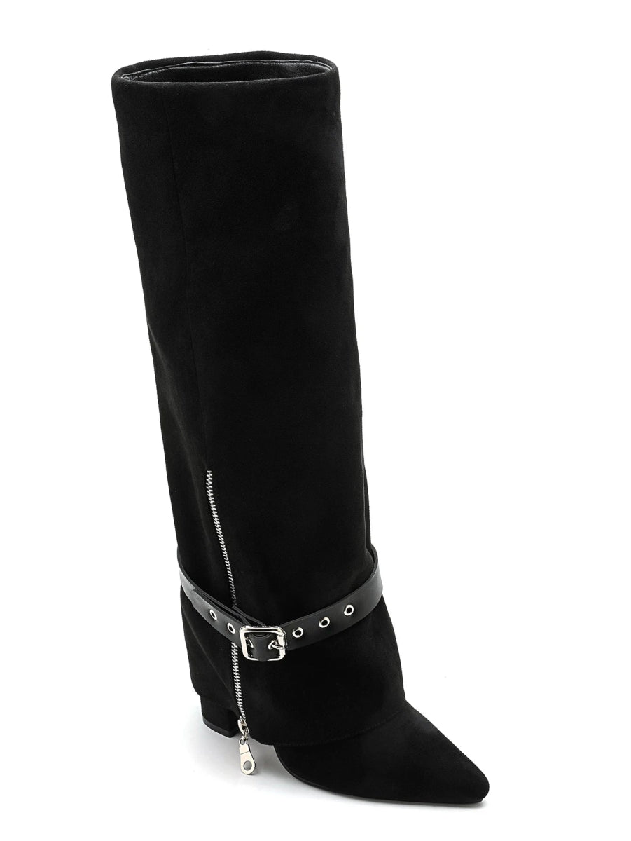 Bottes à talon et revers en suédine avec bride - RIVE GAUCHE