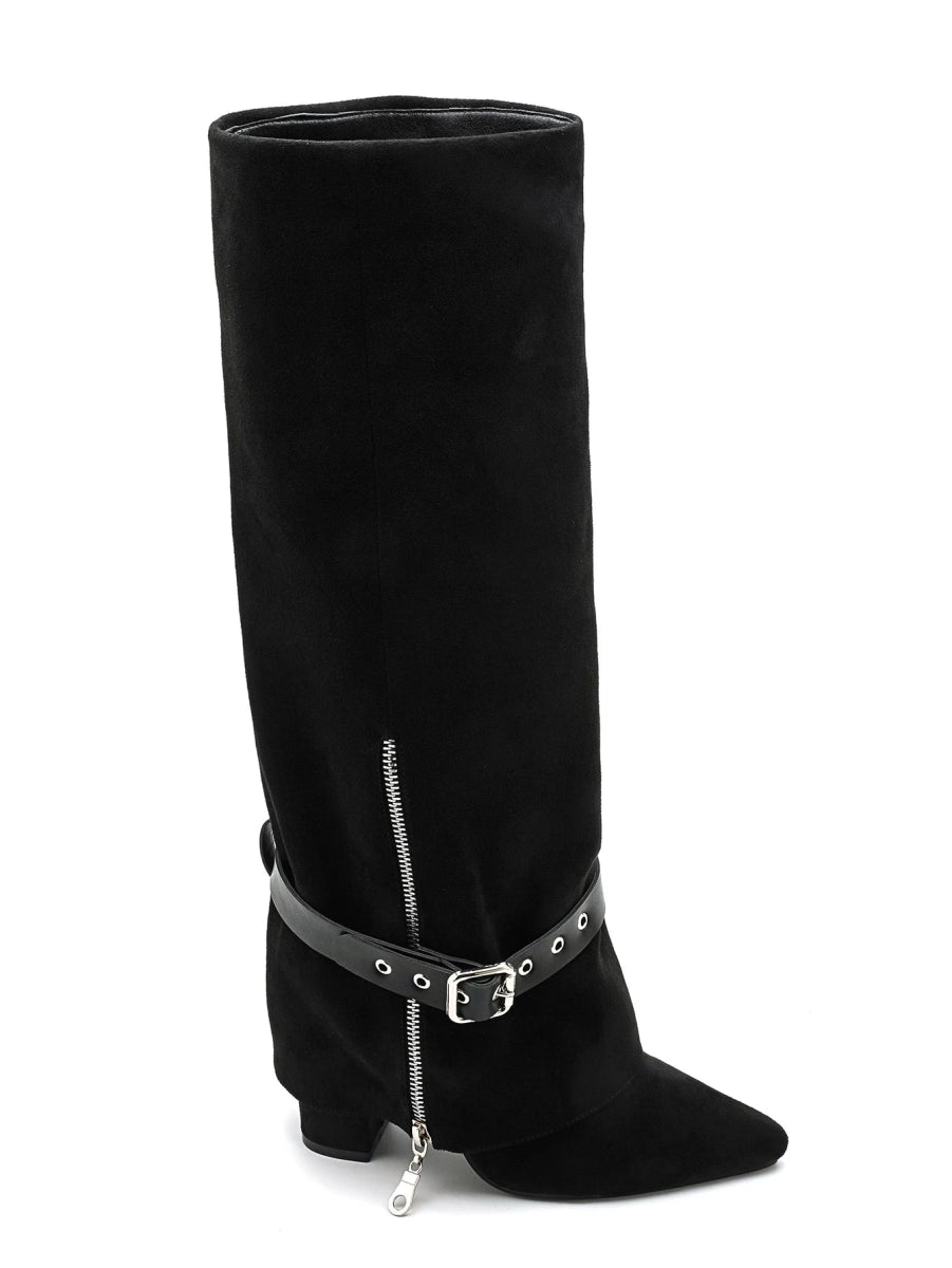 Bottes à talon et revers en suédine avec bride - RIVE GAUCHE