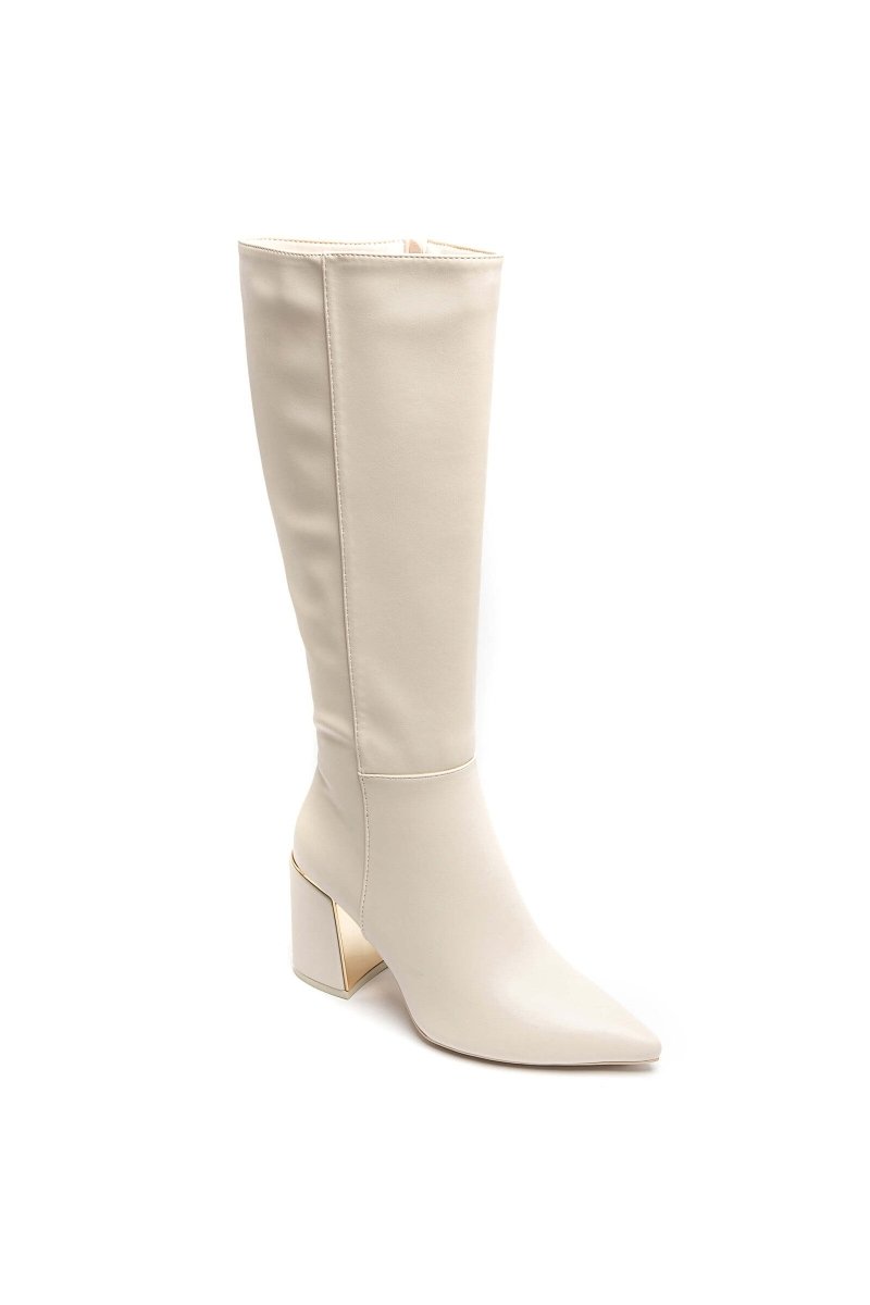 Bottes beiges à talon carré doré - RIVE GAUCHE