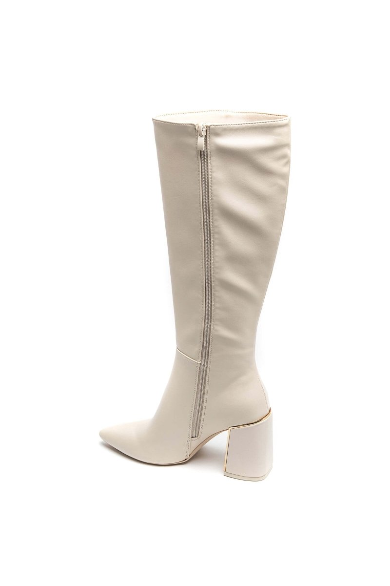 Bottes beiges à talon carré doré - RIVE GAUCHE