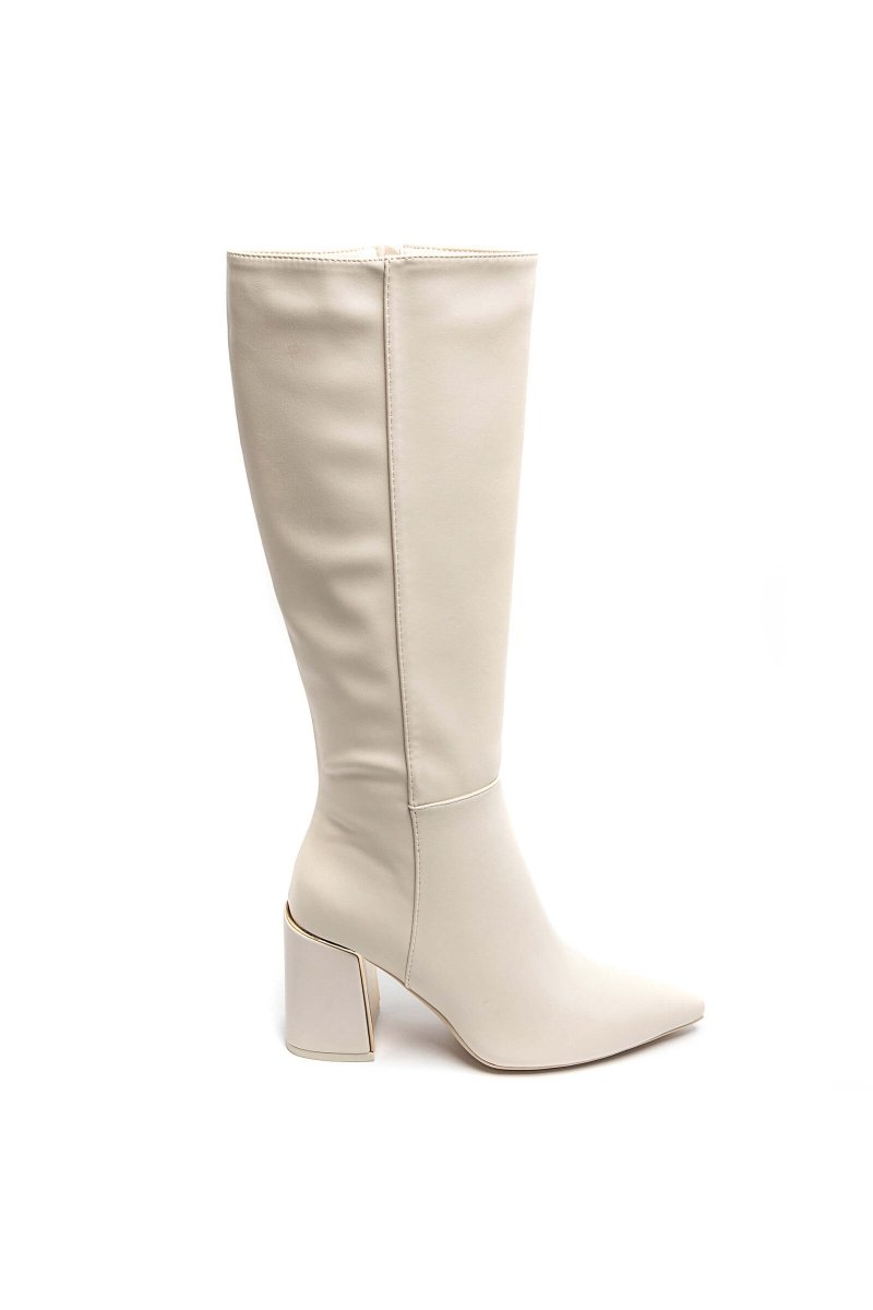 Bottes beiges à talon carré doré - RIVE GAUCHE