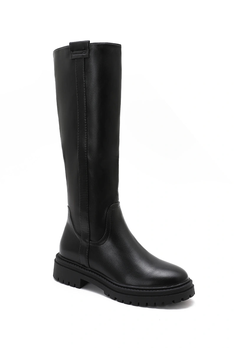 Bottes cavalières en simili cuir noir - RIVE GAUCHE