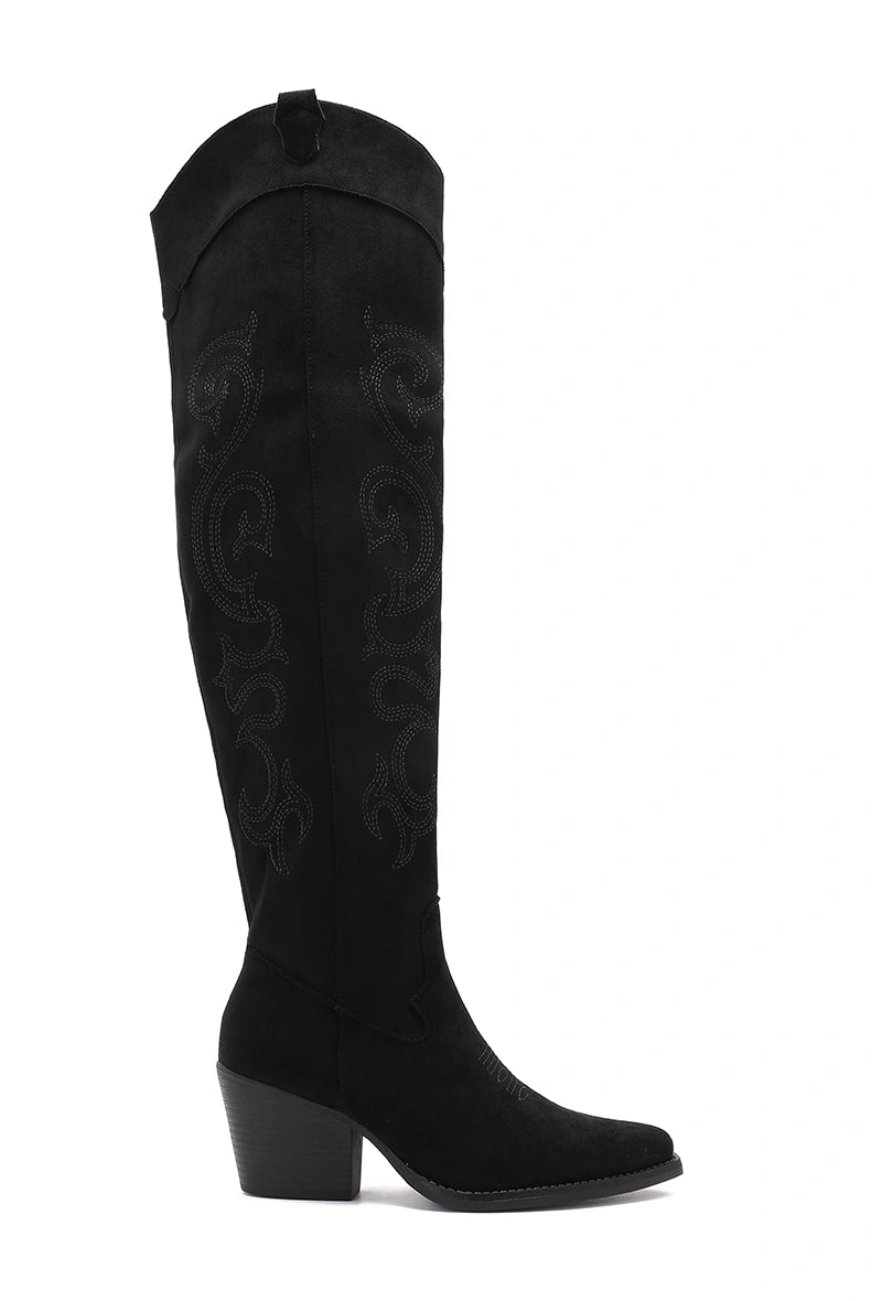 Bottes cuissardes effet daim noir - RIVE GAUCHE
