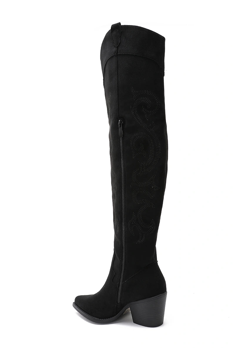 Bottes cuissardes effet daim noir - RIVE GAUCHE