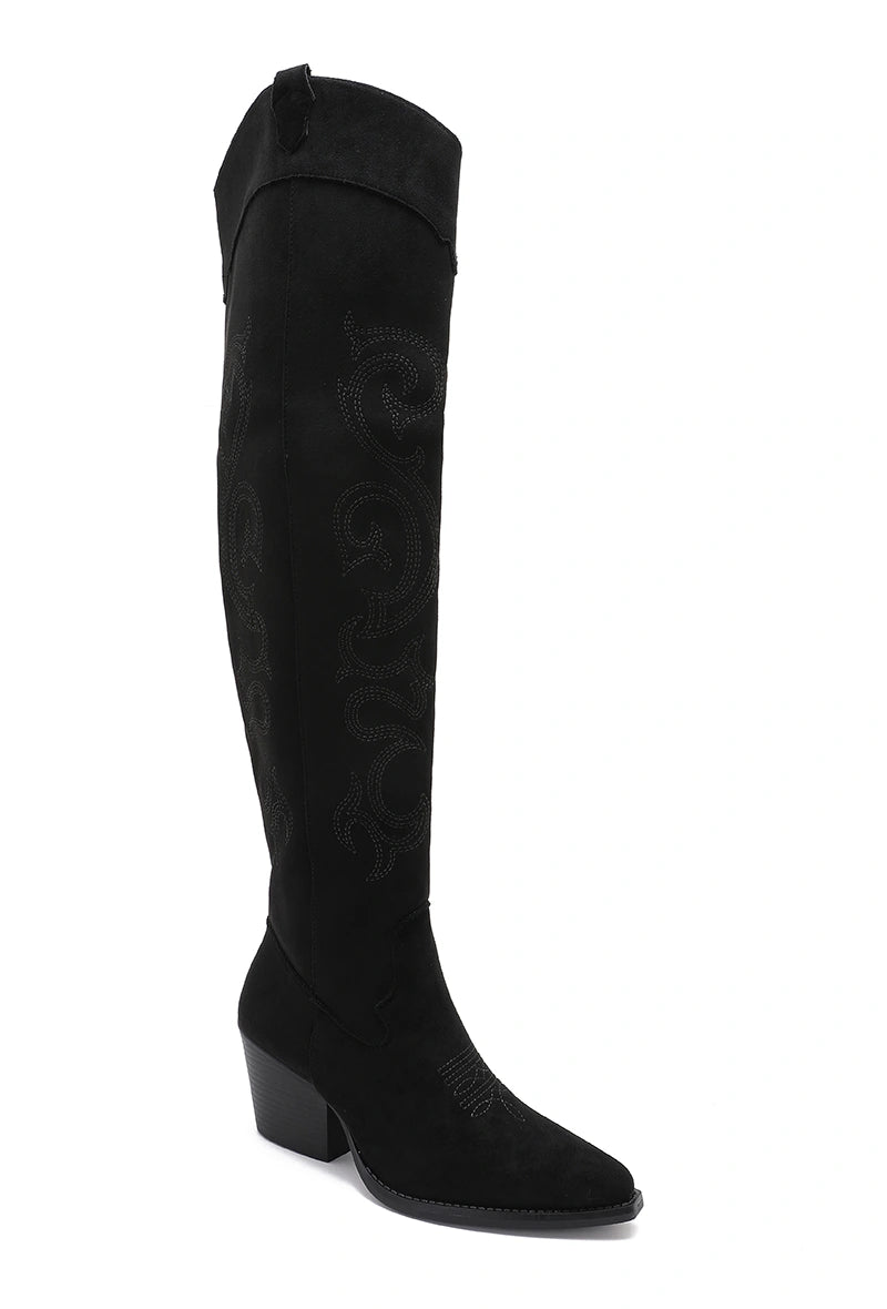 Bottes cuissardes effet daim noir - RIVE GAUCHE