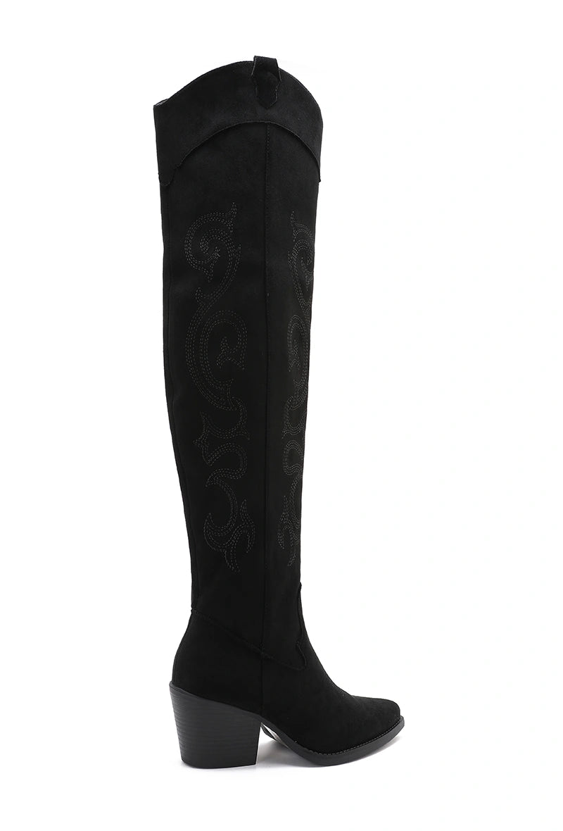 Bottes cuissardes effet daim noir - RIVE GAUCHE