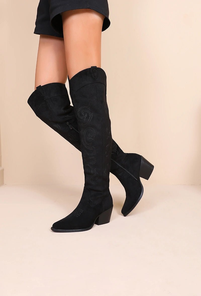 Bottes cuissardes effet daim noir - RIVE GAUCHE