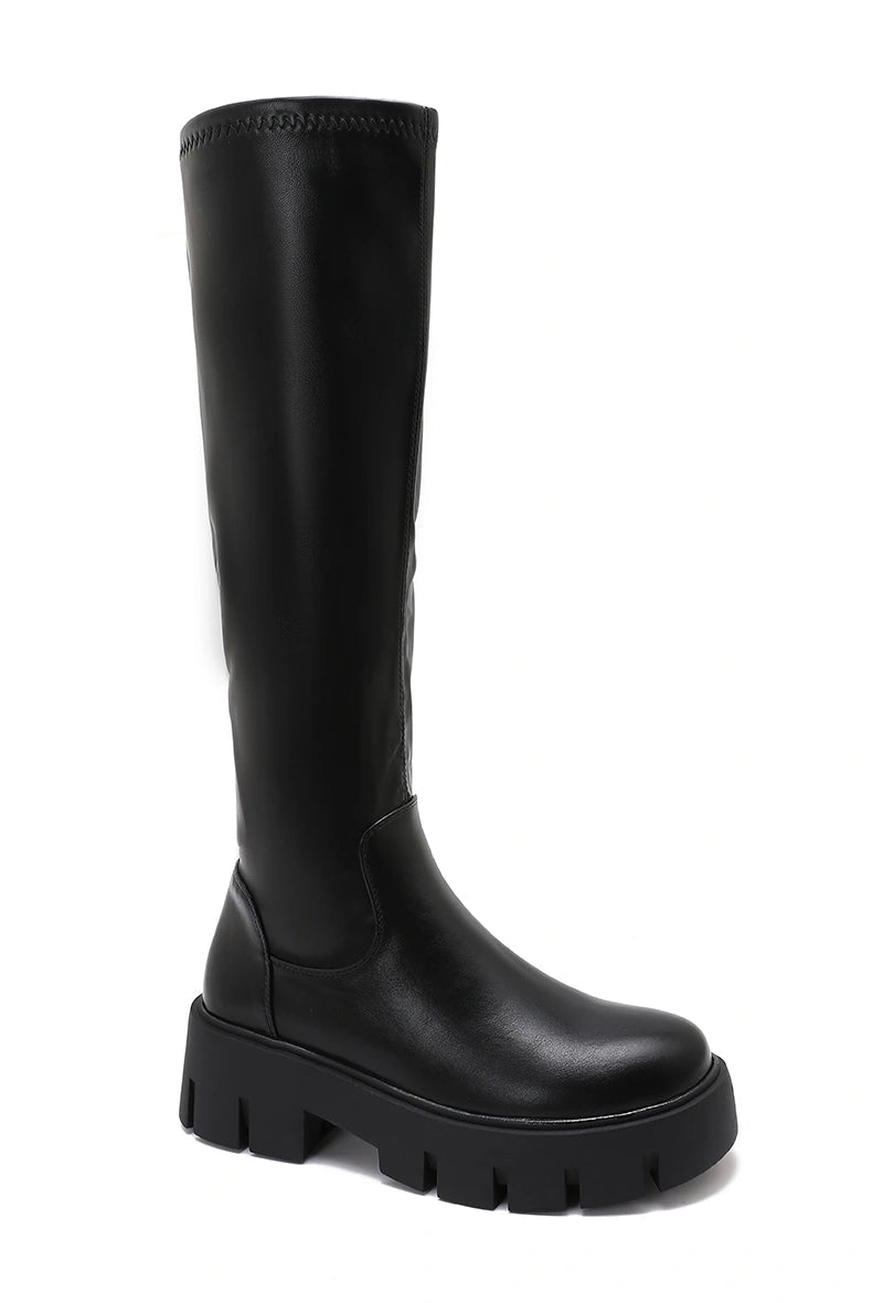 Bottes en cuir à semelle crantée noir - RIVE GAUCHE