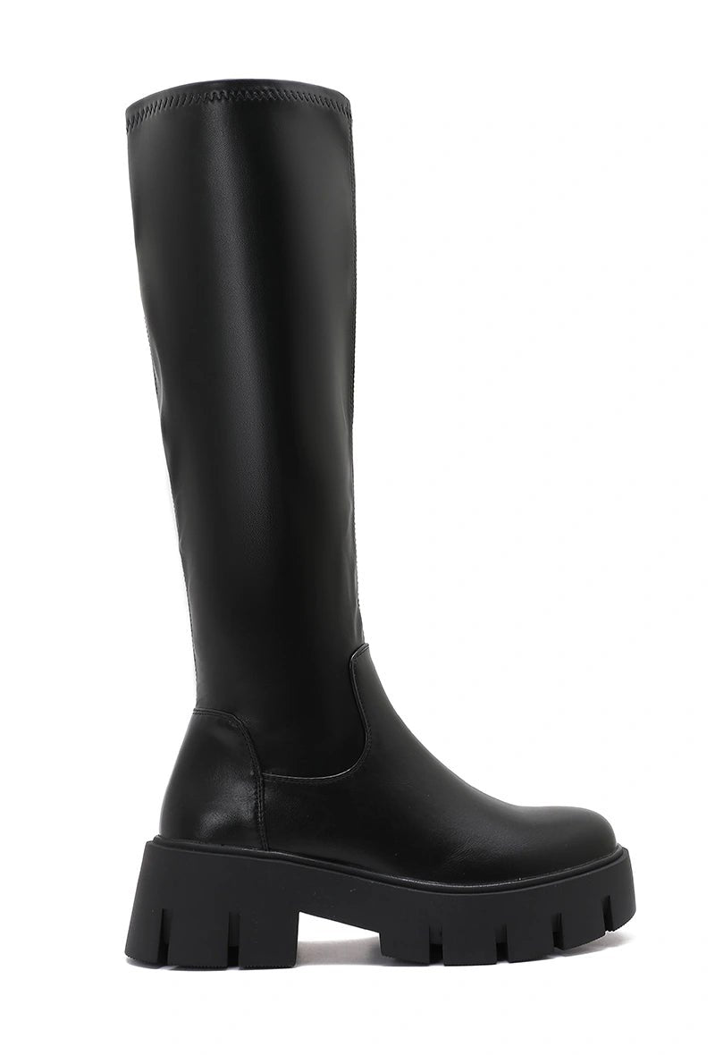 Bottes en cuir à semelle crantée noir - RIVE GAUCHE