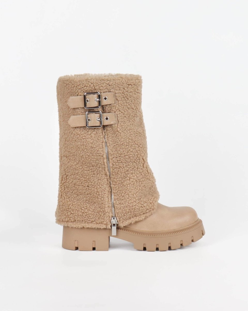 Bottes en moumoute beiges avec boucle - RIVE GAUCHE