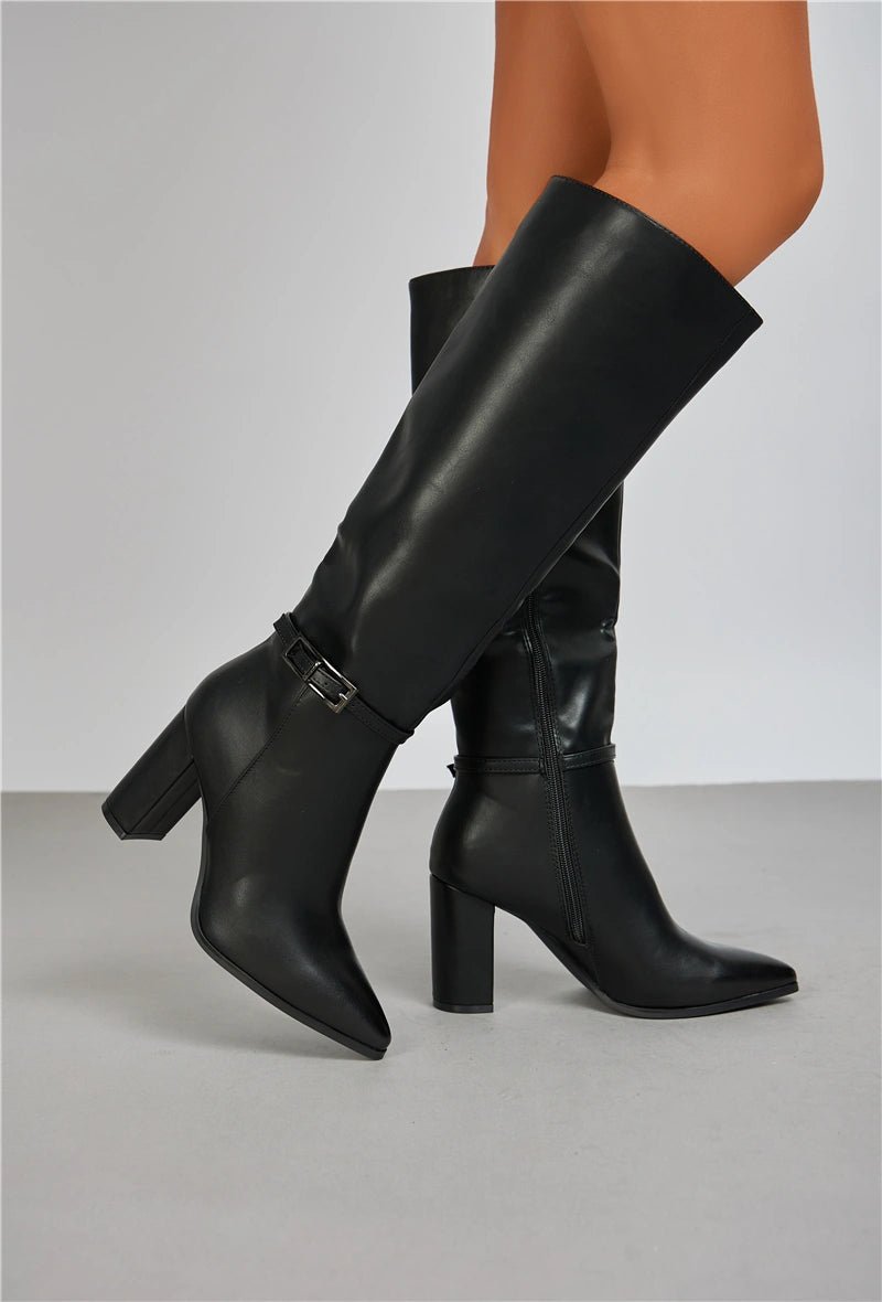 Bottes en similicuir noir à talon avec boucle - RIVE GAUCHE