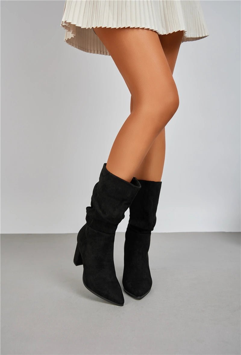 Bottes en suédine plissée à bout pointu et talon - RIVE GAUCHE