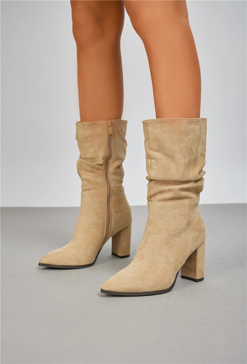 Bottes en suédine plissée à bout pointu et talon - RIVE GAUCHE