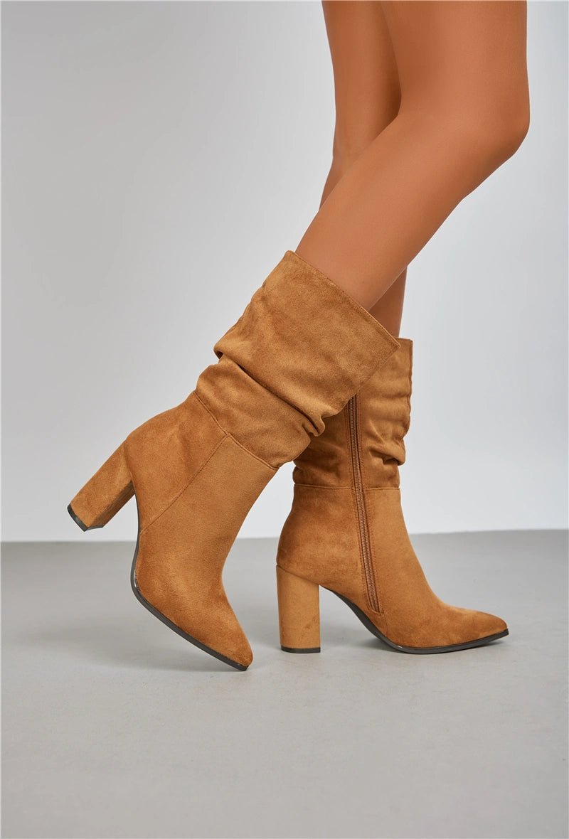 Bottes en suédine plissée à bout pointu et talon - RIVE GAUCHE