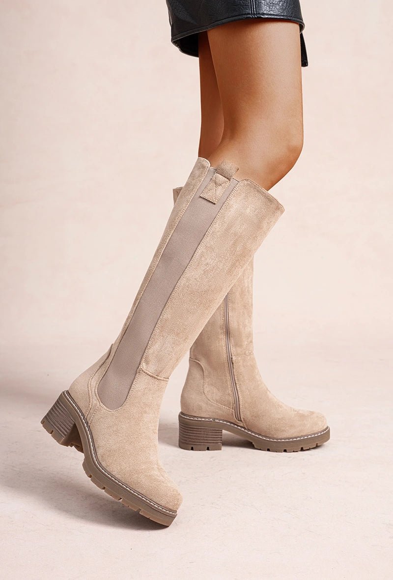 Bottes hautes à talon épais beiges - RIVE GAUCHE