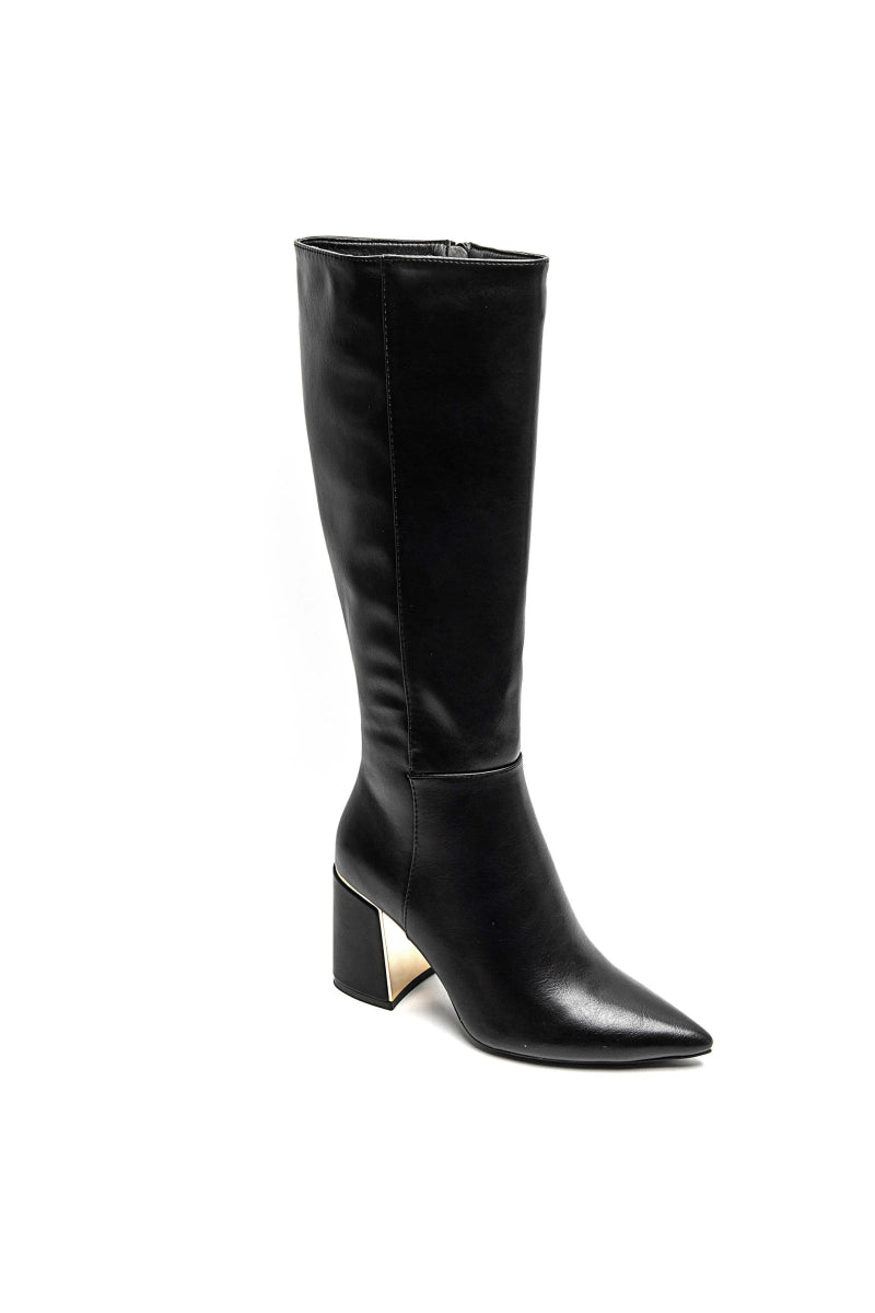 Bottes noires à talon carré doré - RIVE GAUCHE