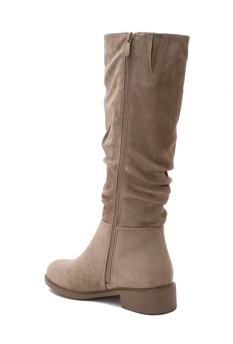 Bottes plates beiges plissés effet daim - RIVE GAUCHE