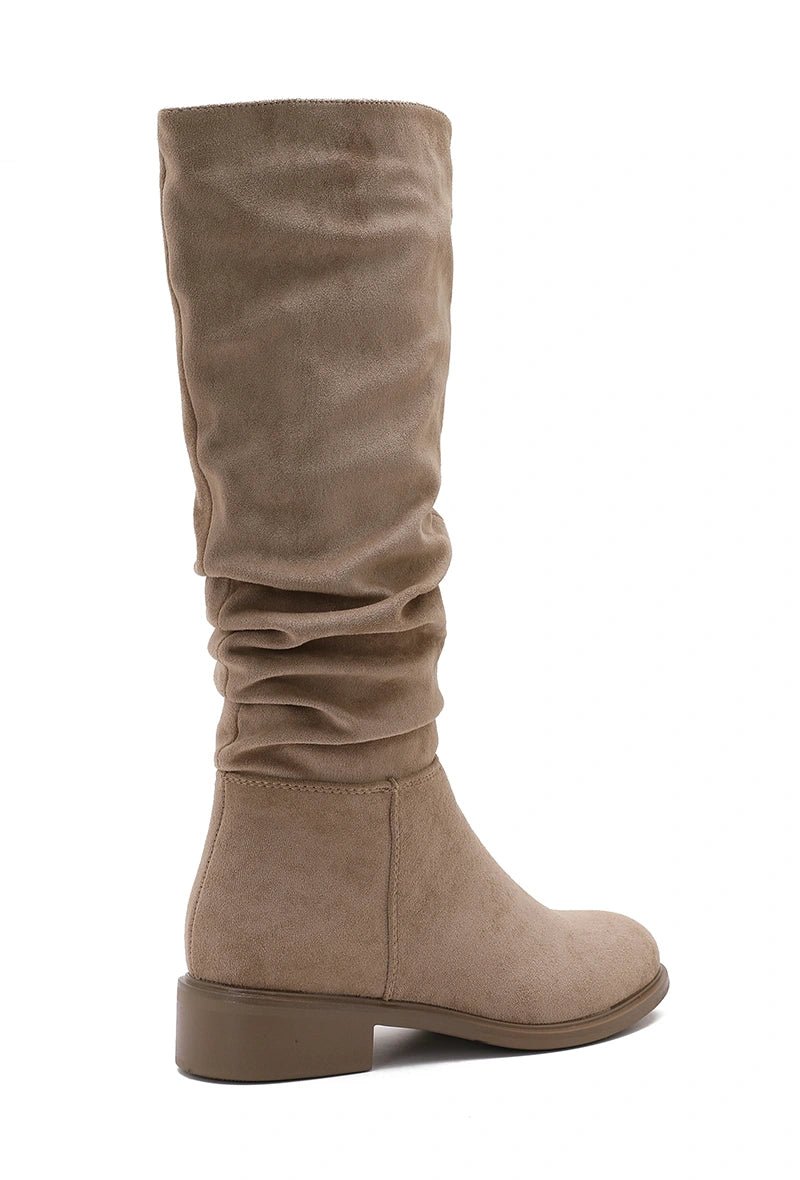 Bottes plates beiges plissés effet daim - RIVE GAUCHE