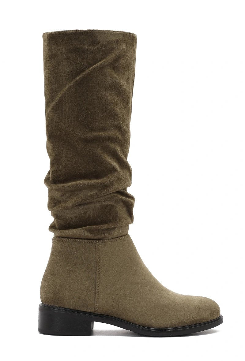 Bottes plates kaki plissés effet daim - RIVE GAUCHE