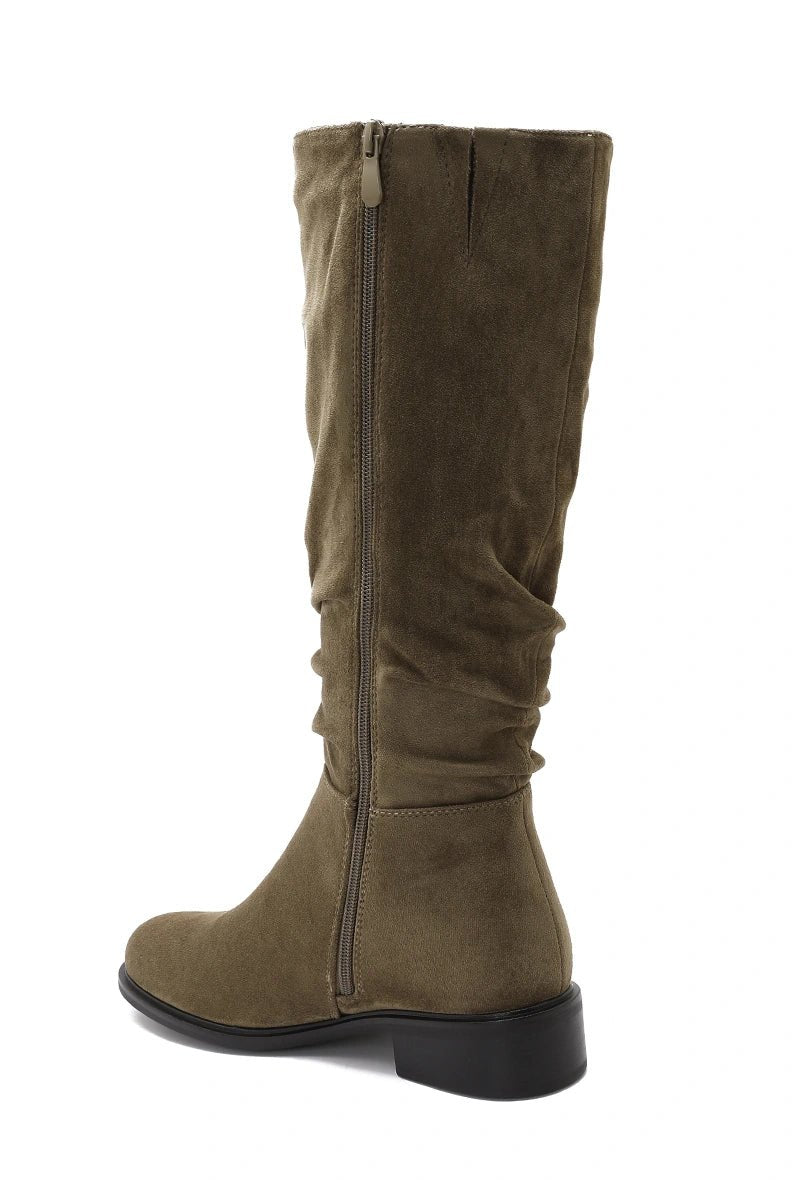 Bottes plates kaki plissés effet daim - RIVE GAUCHE