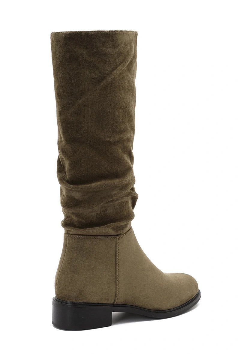 Bottes plates kaki plissés effet daim - RIVE GAUCHE