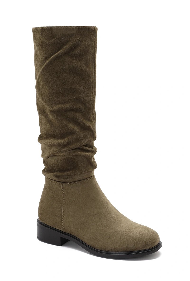 Bottes plates kaki plissés effet daim - RIVE GAUCHE