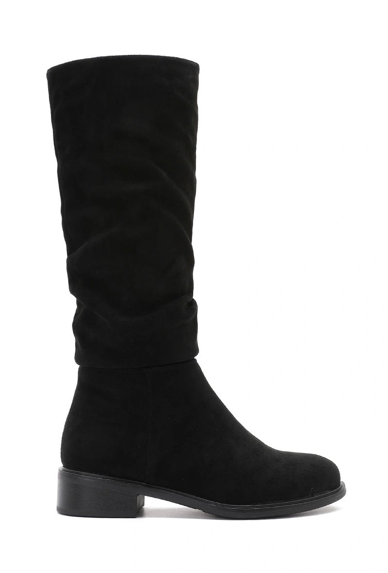 Bottes plates noires plissés effet daim - RIVE GAUCHE