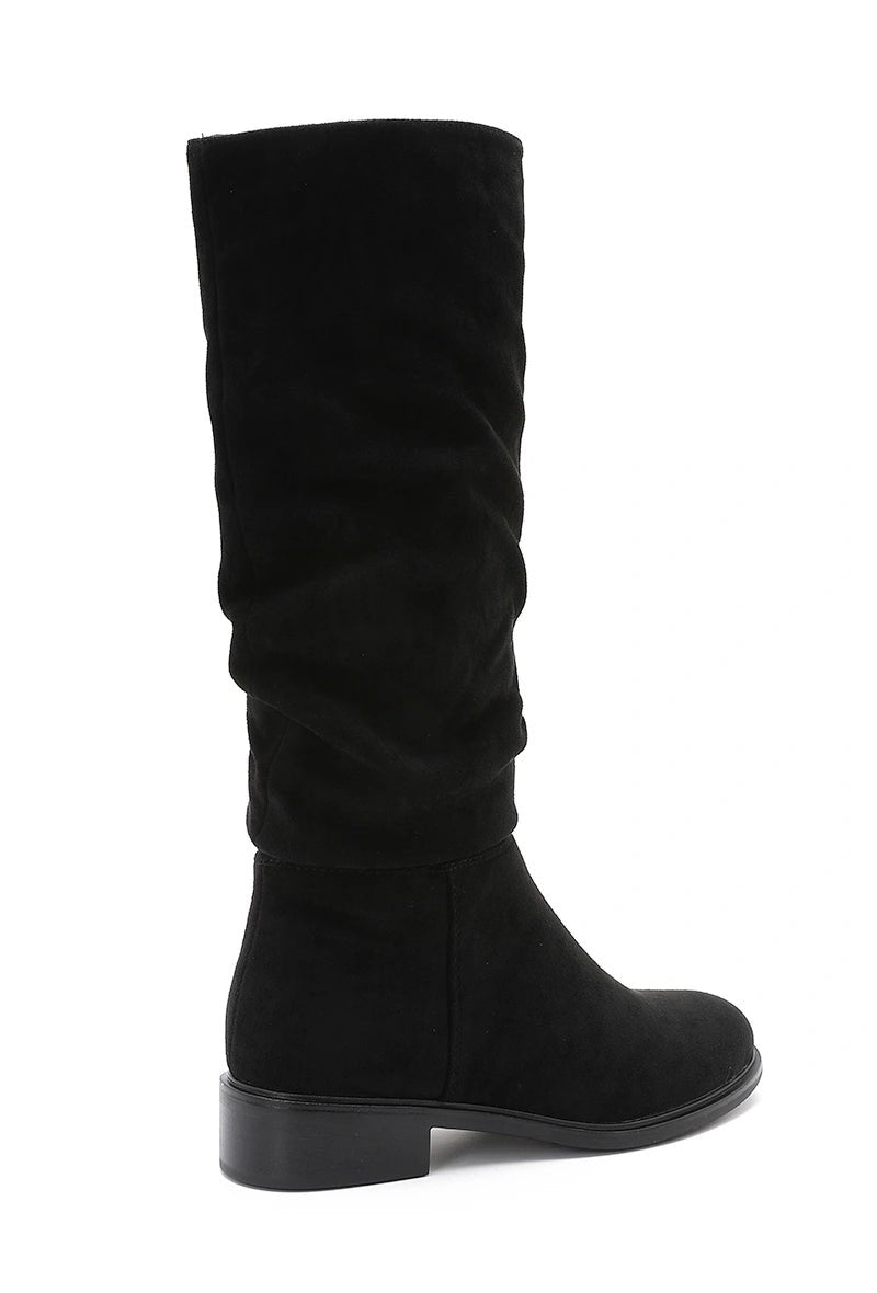 Bottes plates noires plissés effet daim - RIVE GAUCHE