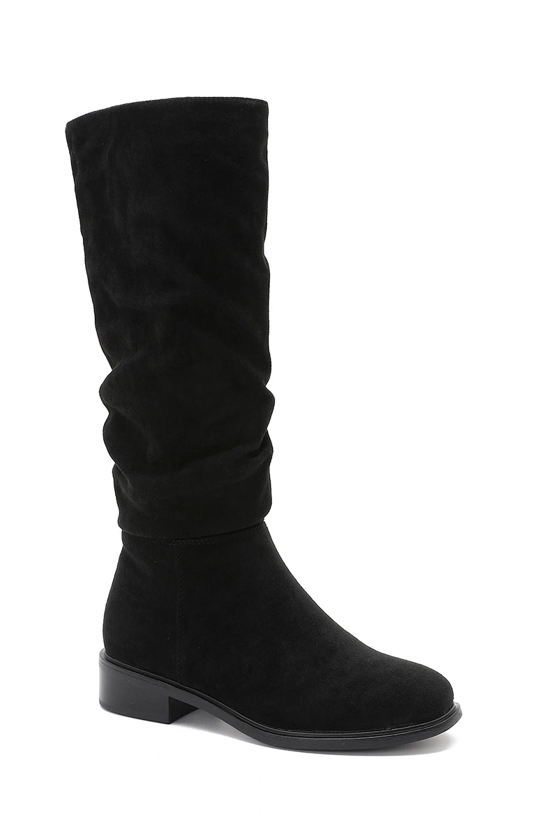 Bottes plates noires plissés effet daim - RIVE GAUCHE