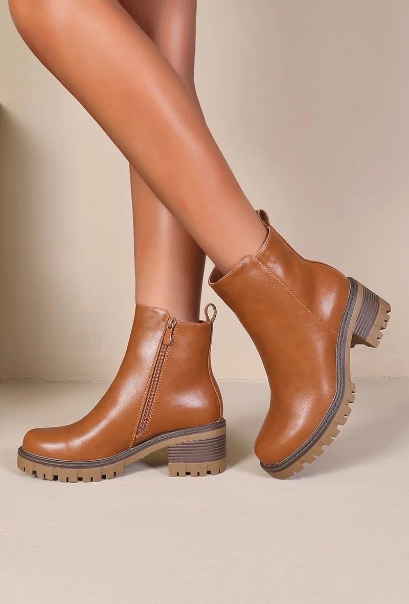 Bottines à petit talons crantés camel - RIVE GAUCHE