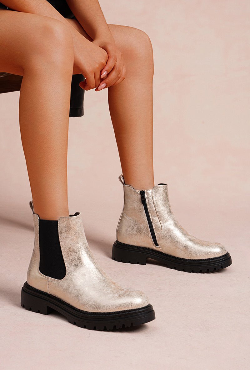 Bottines Chelsea dorées à semelle crantée brillantes - RIVE GAUCHE