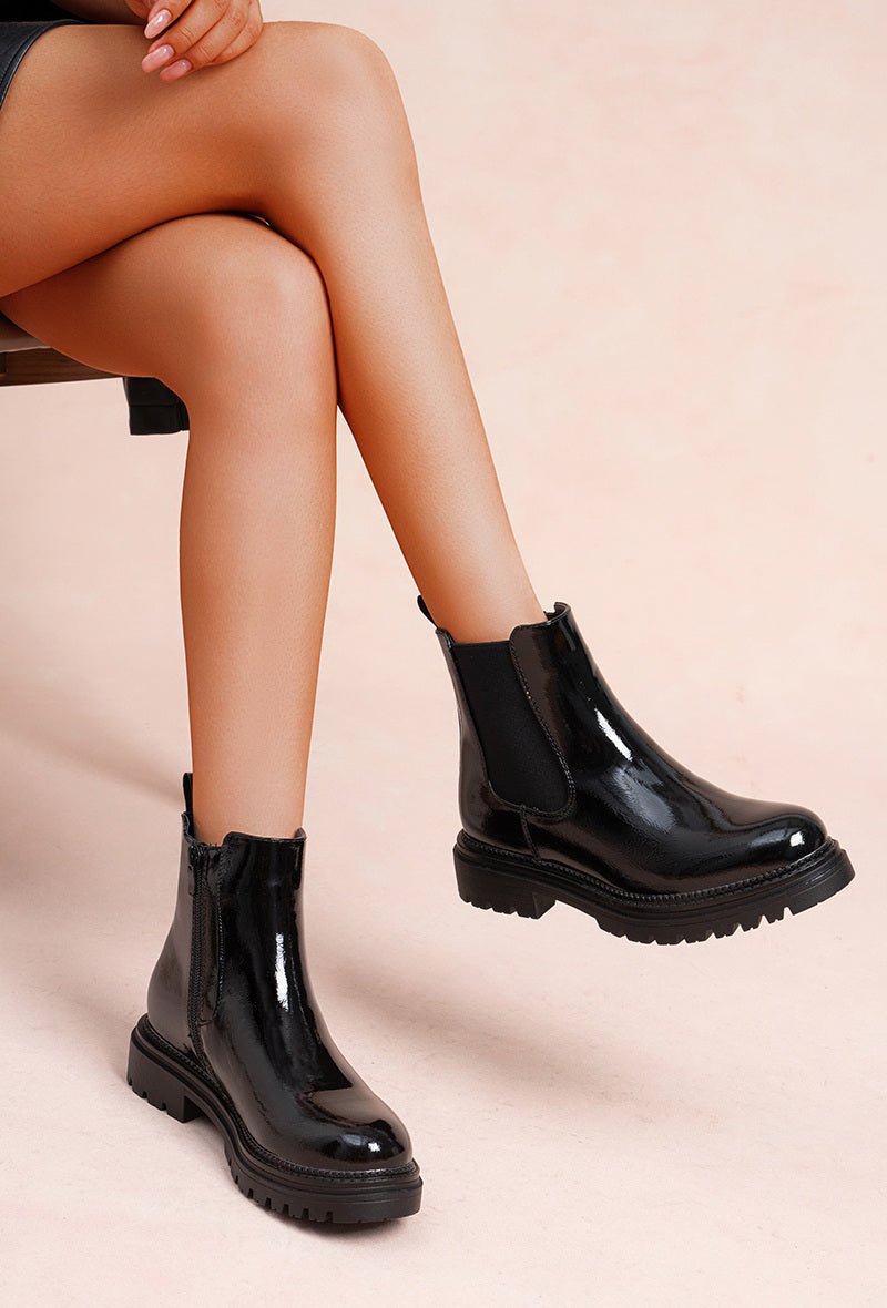 Bottines Chelsea noir irisé à semelle crantée brillantes - RIVE GAUCHE