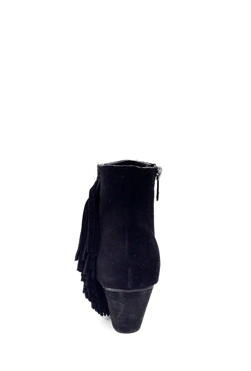 Bottines en cuir noires à talons avec franges latérales - RIVE GAUCHE