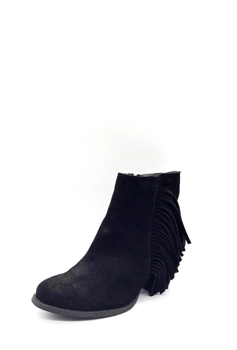 Bottines en cuir noires à talons avec franges latérales - RIVE GAUCHE