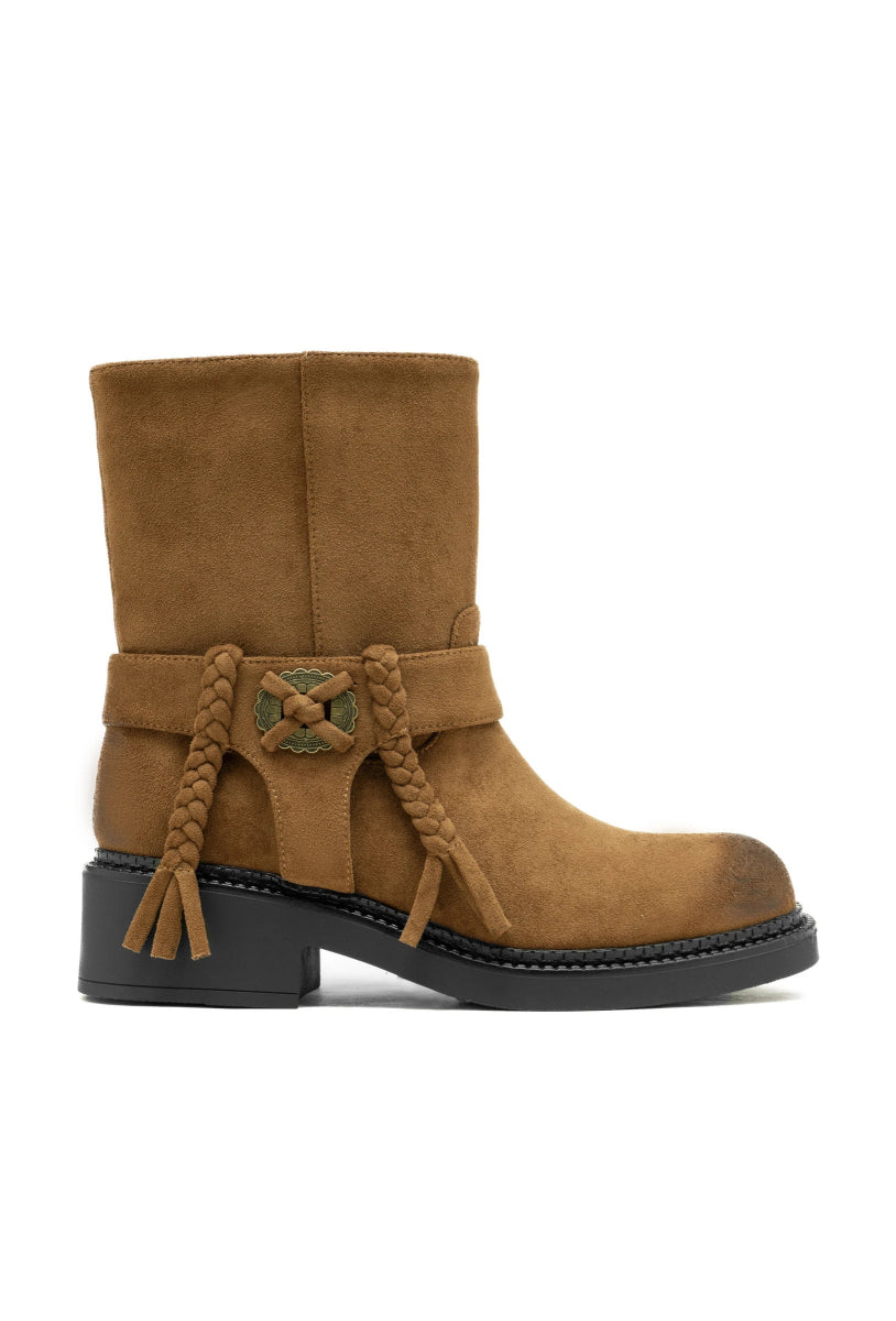 Bottines en suédine camel à semelle crantée Amarok - RIVE GAUCHE