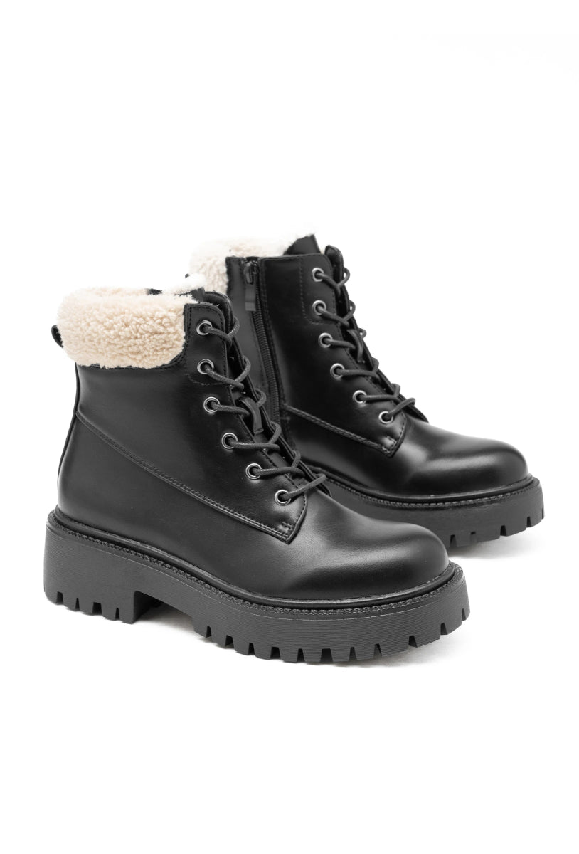 Bottines noires à lacets fourrées effet moumoute - RIVE GAUCHE