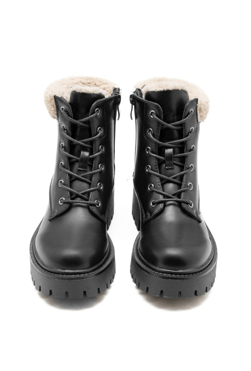 Bottines noires à lacets fourrées effet moumoute - RIVE GAUCHE