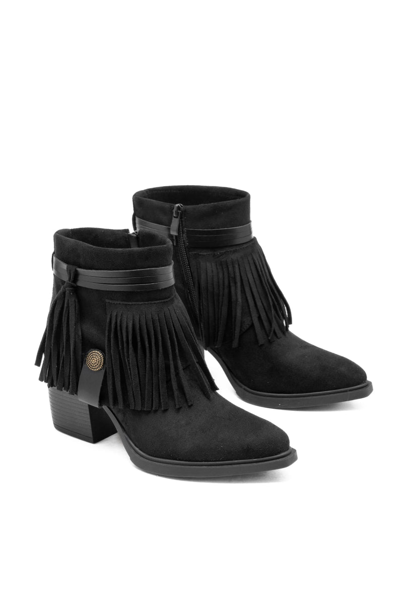 Bottines noires en suédine à franges Asha - RIVE GAUCHE