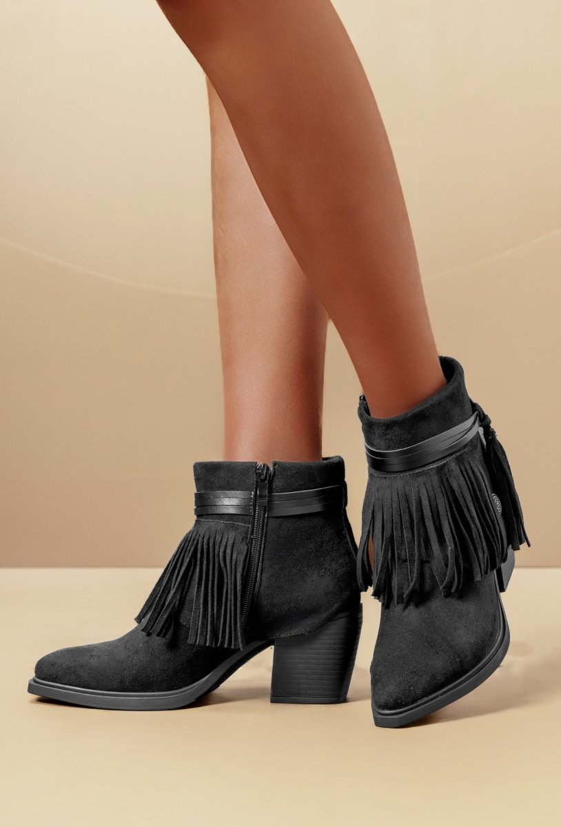 Bottines noires en suédine à franges Asha - RIVE GAUCHE
