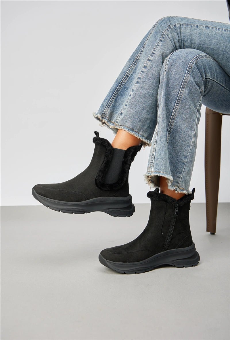Bottines style chelsea noires avec fausse fourrure décorative et semelle crantée - RIVE GAUCHE