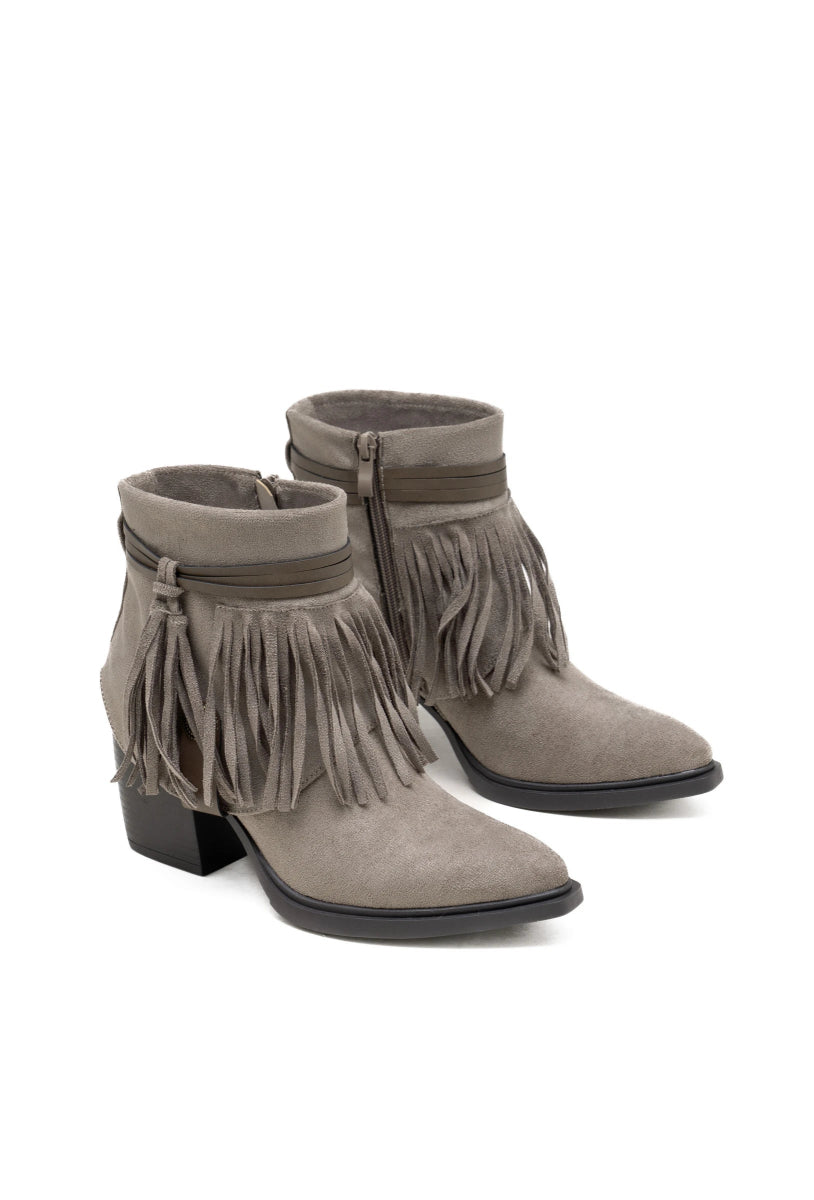 Bottines taupe en suédine à franges Asha - RIVE GAUCHE