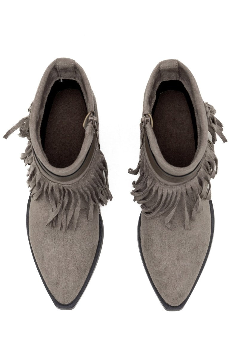 Bottines taupe en suédine à franges Asha - RIVE GAUCHE