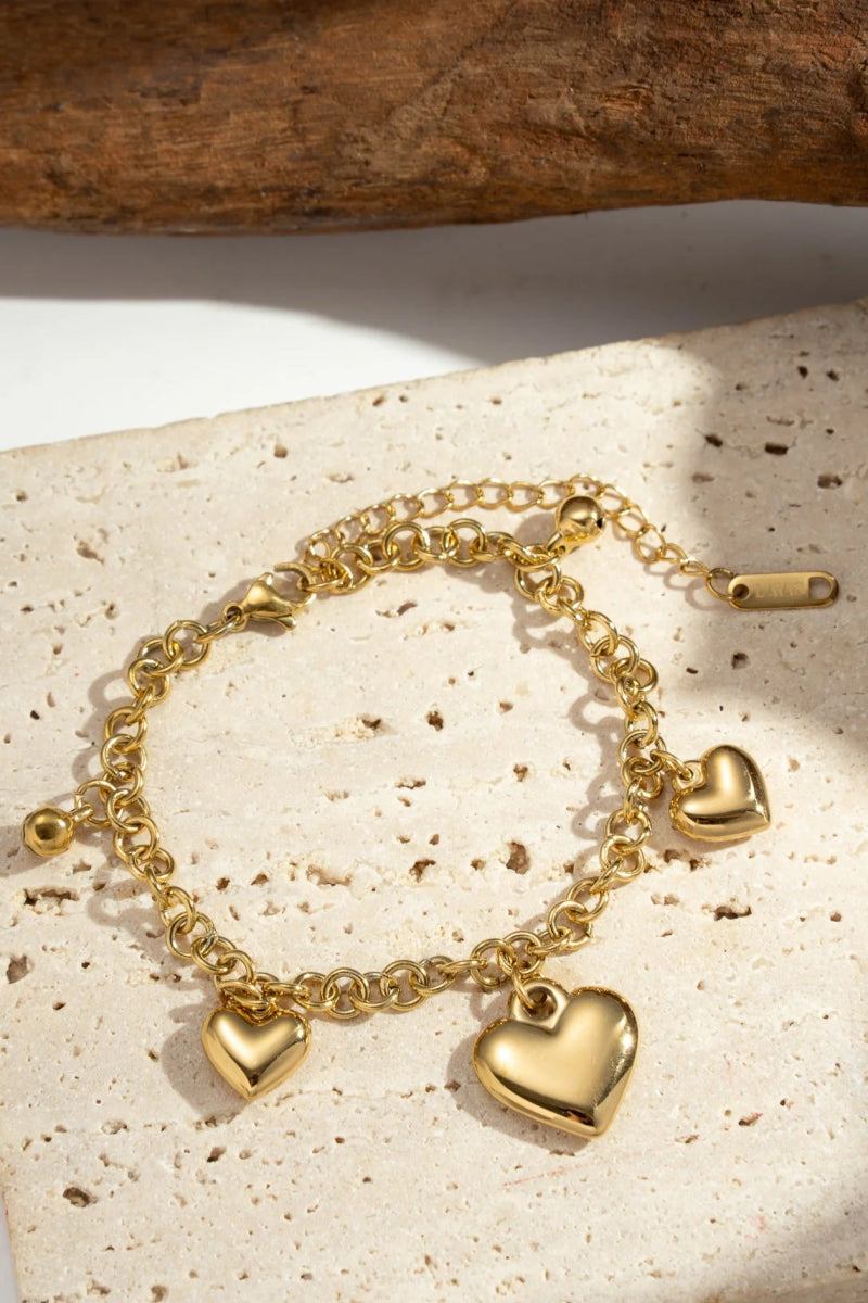 Bracelet acier inoxydable breloque petits cœurs dorés - RIVE GAUCHE