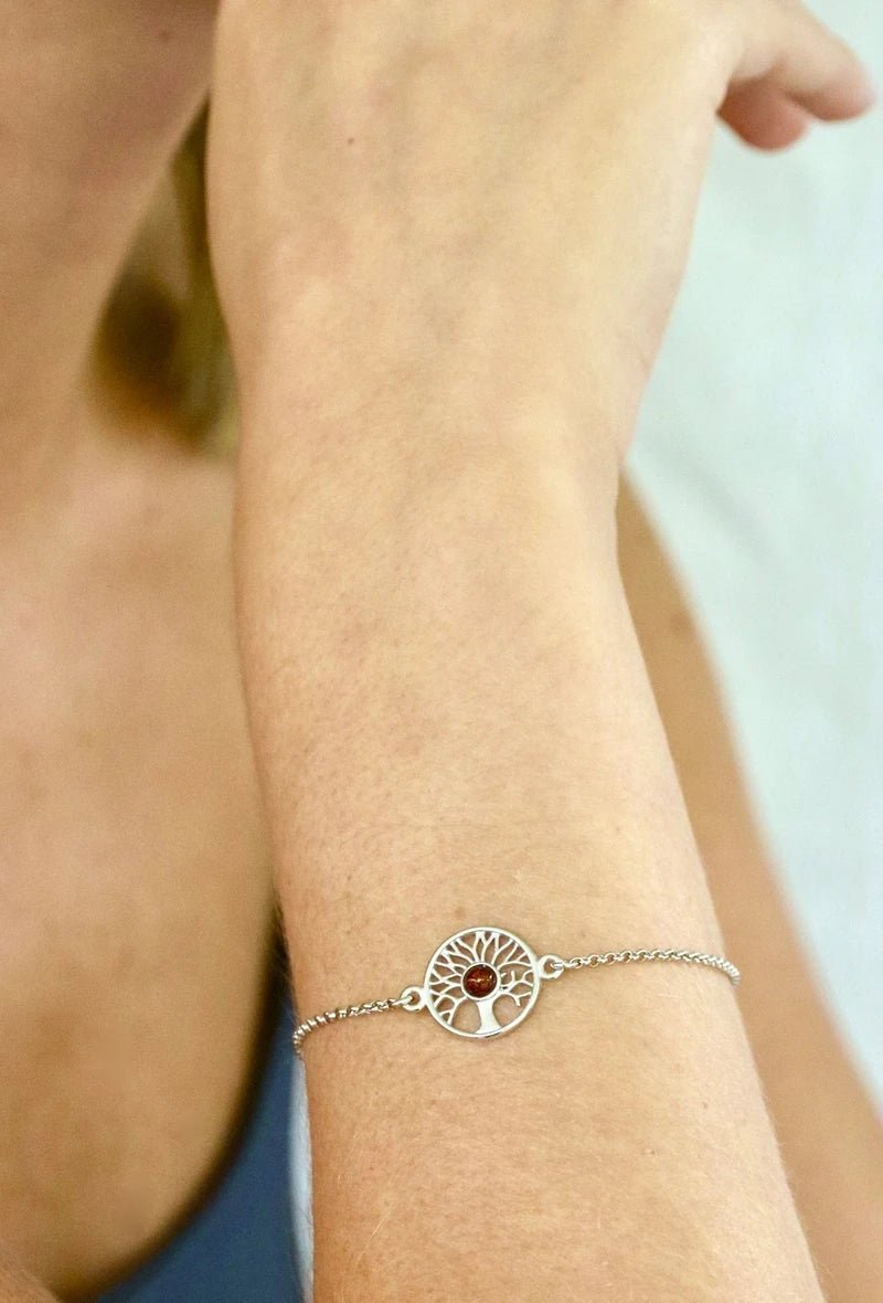 Bracelet arbre de vie en argent 925 avec ambre cognac - RIVE GAUCHE