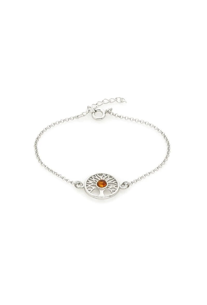 Bracelet arbre de vie en argent 925 avec ambre cognac - RIVE GAUCHE