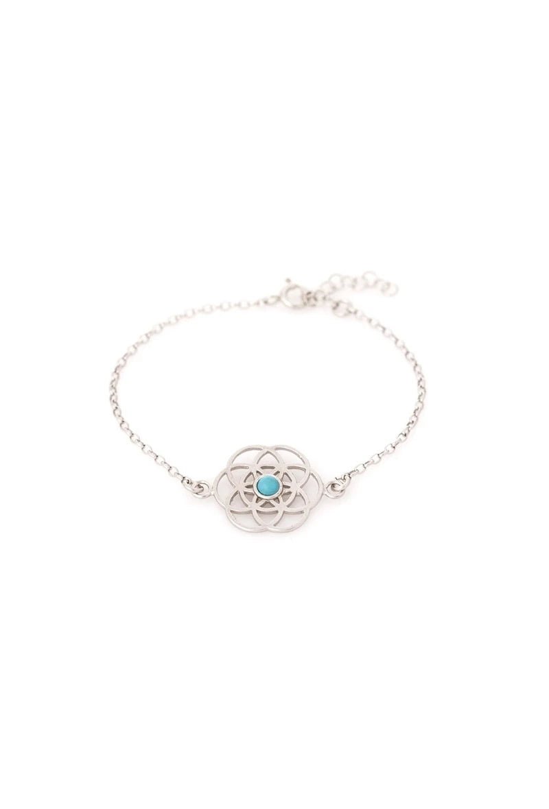 Bracelet fleur de vie turquoise en argent 925 - RIVE GAUCHE
