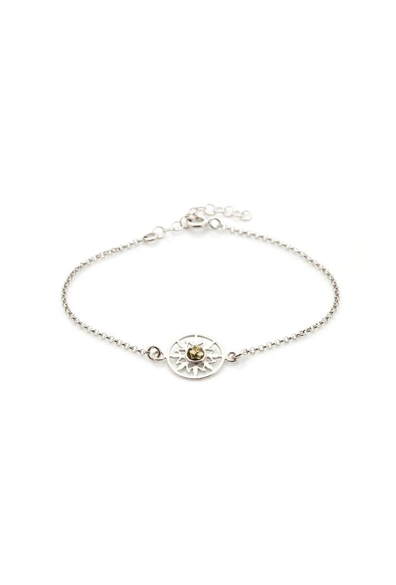 Bracelet soleil en argent 925 avec ambre verte - RIVE GAUCHE