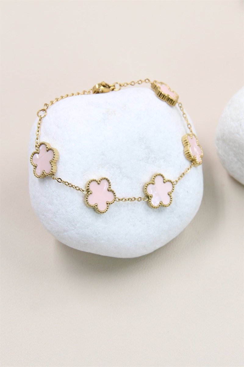 Bracelet Trèfle en Nacre et Acier Inoxydable - Élégance et Raffinement - RIVE GAUCHE