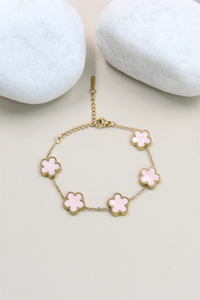 Bracelet Trèfle en Nacre et Acier Inoxydable - Élégance et Raffinement - RIVE GAUCHE